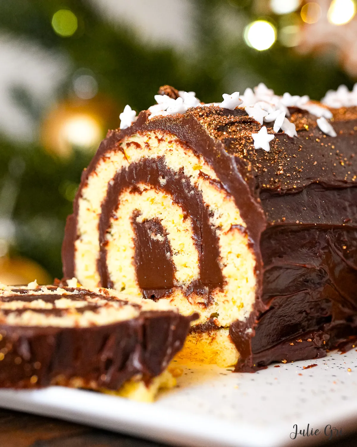 gros plan bûche de noël roulée au chocolat