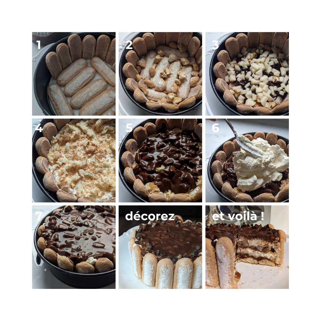 étapes charlotte poire chocolat