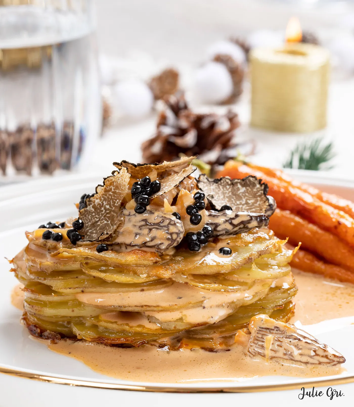 mille feuille pommes de terre sauce morilles pour noel 