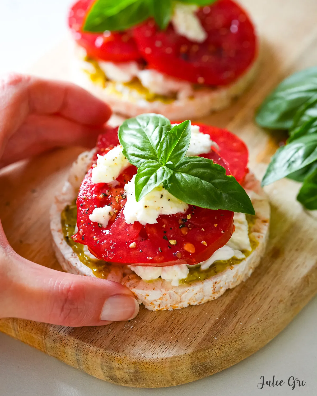 galettes de riz pesto tomate mozzarella
