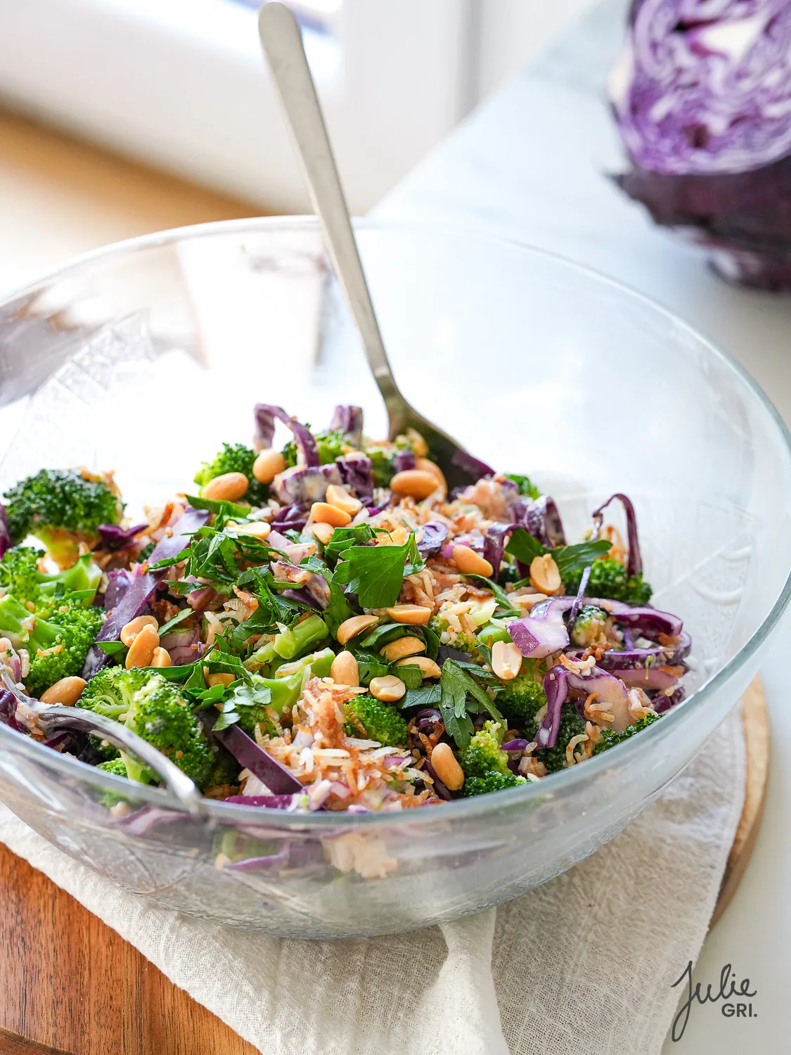 salade de riz croustillant brocoli chou rouge